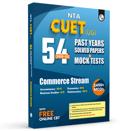 NTA CUET (UG) Commerce Stream 54 Past Years Solved Papers (2025-2022) & Mock Tests For Exam 2026 | 2450+ MCQs with Free Online CBT