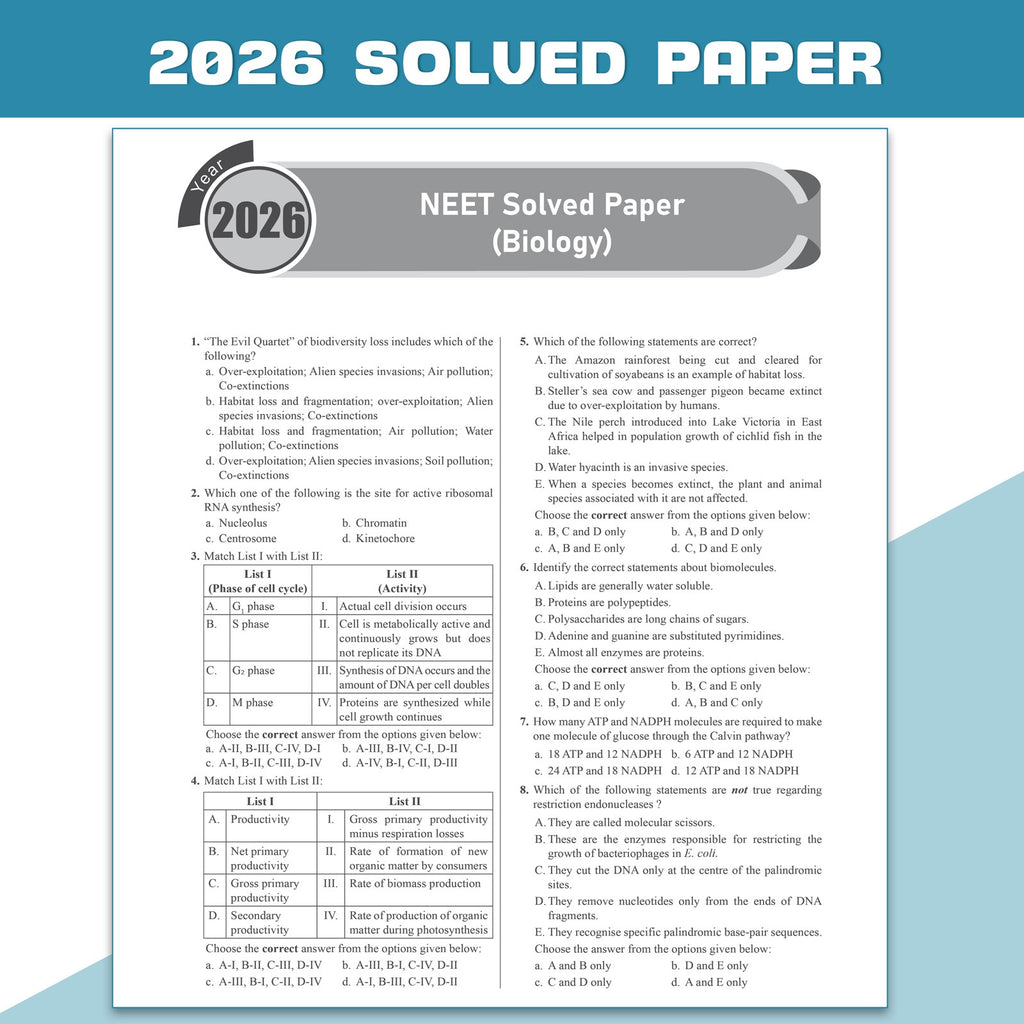 NEET 14 Years PYQs (2026-2013) Chapterwise & Topicwise Solved Papers | Additional PYQs of Re-NEET of 2026 & 2024, 2023 Manipur & More | Past Year Questions with Detailed Solutions