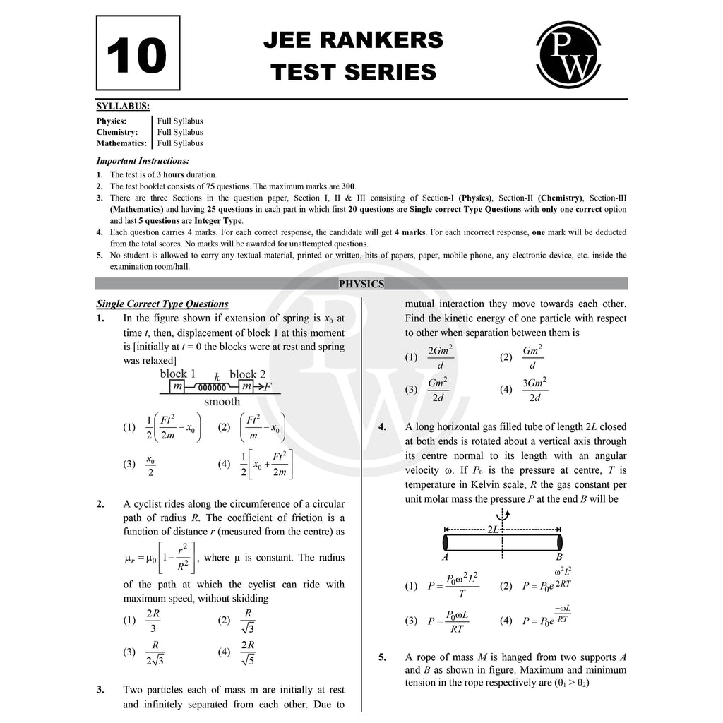 PW JEE Rankers Test Series 2026 Class 11 | 10 JEE Level Test Papers with Solutions | Past Year Analysis