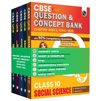 CBSE Question & Concept Bank (QCB) Class 10 Maths (Basic), Science, Social Science, Eng, Hindi-B Combo Set of 5 Books Chapterwise & Topicwise Solved Questions For 2027 Exams