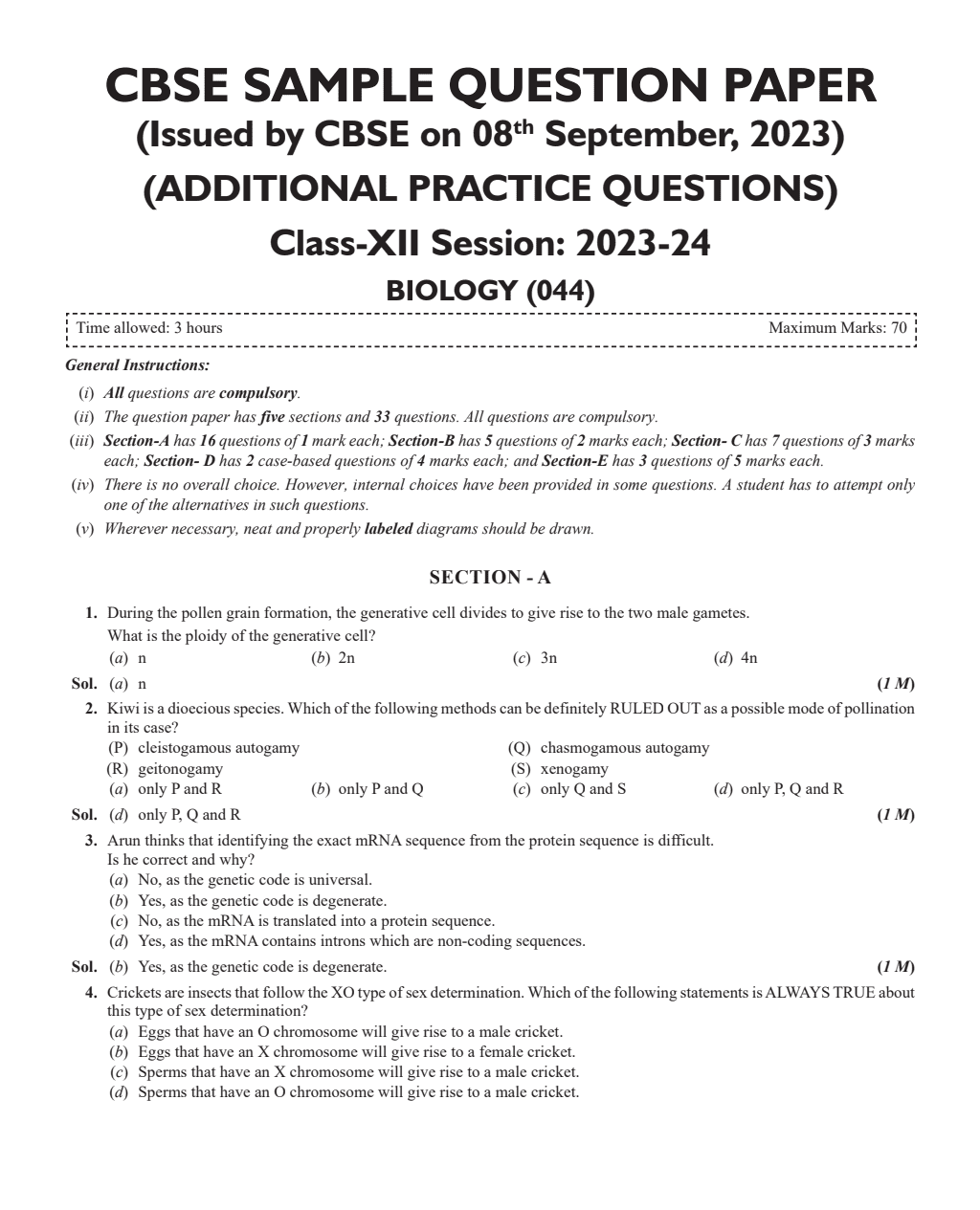CBSE 15 Sample Question Papers Class 12 Physics, Chemistry, Biology for 2024 Exam (Mock Test Paper) Adhering to Competency - Based Learning | Embedded Videos and Cheat Sheet for Revision | PYQ 2023 Solved Paper