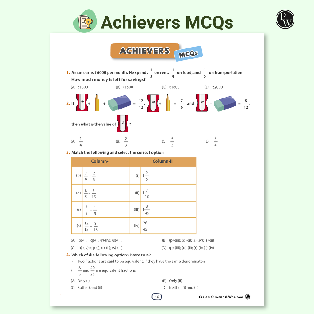 PW Olympiad Plus Workbook For Class 4 Science and Mathematics Prepguide & PYQs Combo Set of 2 Books | NSO, ISO, iOS, Hindustan Olympiad, NSTSE, IMO, iOM, SEAMO, ISTSE and Others