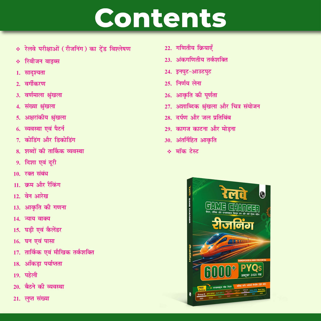 Railway Game Changer Reasoning (Hindi) 6000+ PYQ For 2026 Exams | Chapter, Topic & Exam-wise Past Year Questions (PYQs) | Group D, NTPC G, NTPC UG, RPF, ALP CBT-1 Exams
