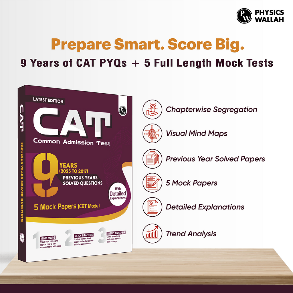 CAT 9 Years Chapterwise & Topicwise Previous Years Solved Questions (2025-2017) and 5 Mock Papers (CBT Mode) with Detailed Explanations | Included Mind Maps & Trend Analysis