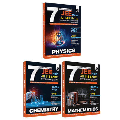 JEE Main PYQ  - 7 Years (2019 - 2025) Physics, Chemistry, Mathematics Combo Set of 3 Books | All 143 Shifts Online Previous Years Solved Papers Chapterwise and Topicwise PYQs For 2026