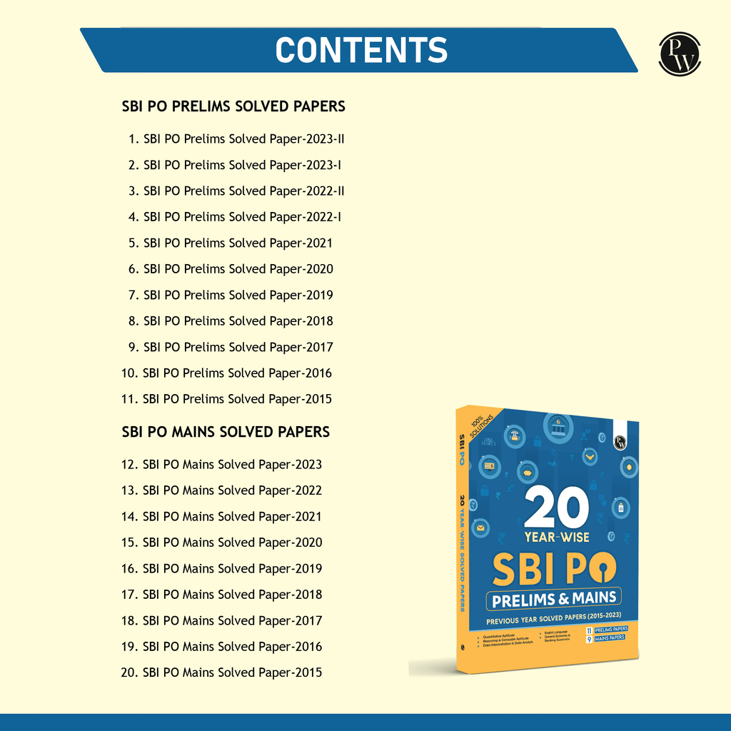 20 SBI PO Prelims & Mains Previous Year Solved Papers (2015-2023) For Exam 2024-2025 | Past Questions | PYQ | English Edition