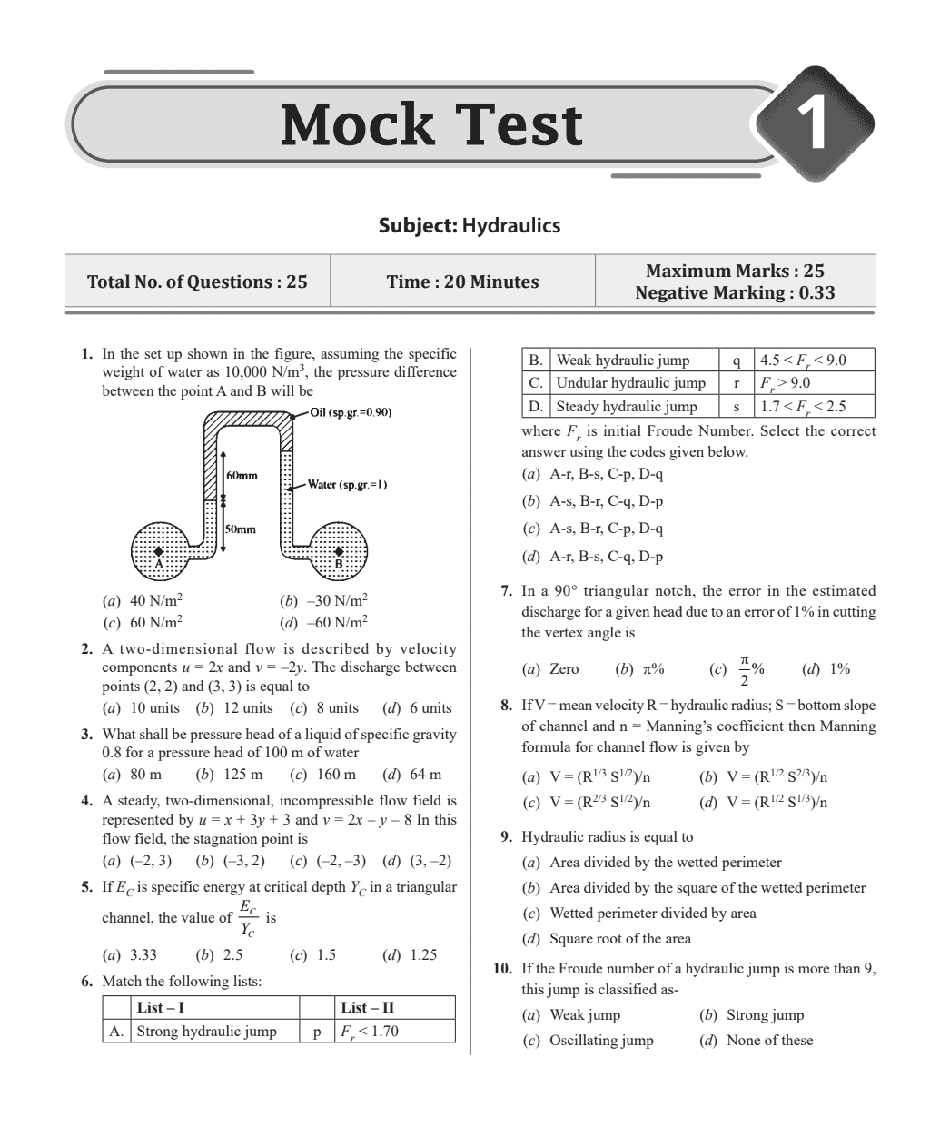 SSC JE Civil Engineering Mock Tests Paper- I, 11 Subject wise Mock tests and 5 Full length Tests, Fresh 1200+ Questions based on new SSC JE exam pattern--