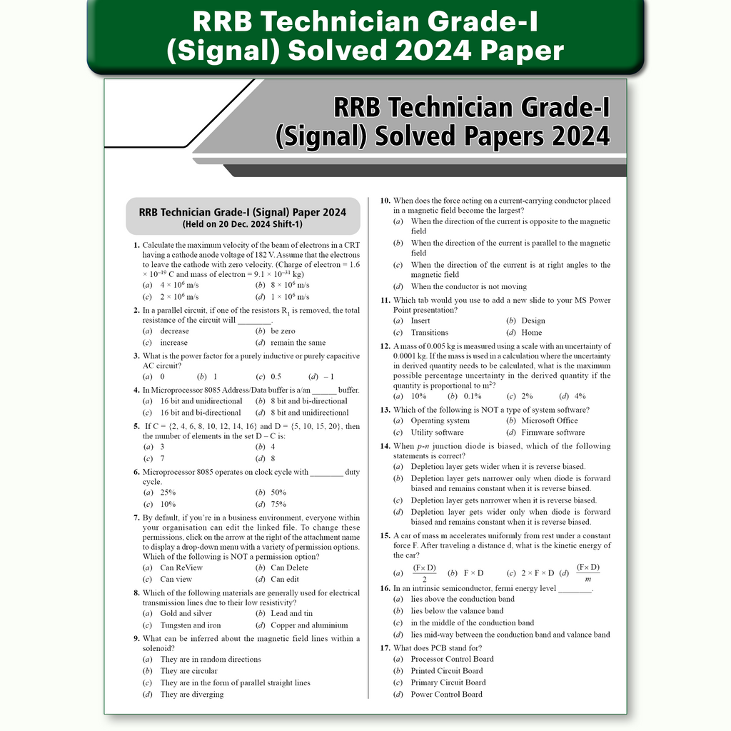 RRB Technician Grade-l Signal Exam 2026 | Basic Science & Engineering and Basics of Computers & Applications l Chapterwise Theory & Exercise, 1200+ Questions (PYQs) with Latest paper 2024