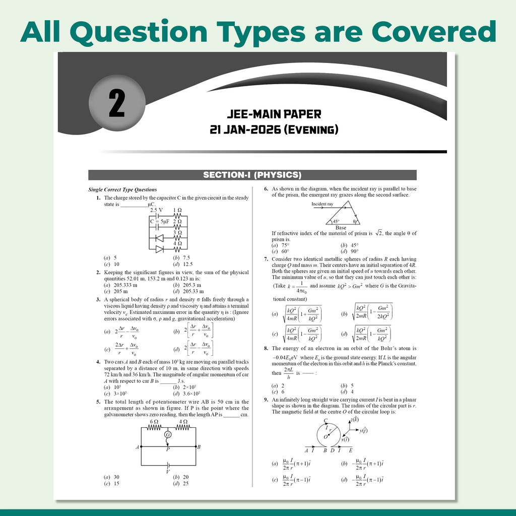 JEE Main 2026 January Session-1 (21-28 Jan) 10 Solved Papers with 5 Mock Tests | Original PYQ Papers of All shifts | Chapter-wise Weightage Analysis for Physics, Chemistry & Maths
