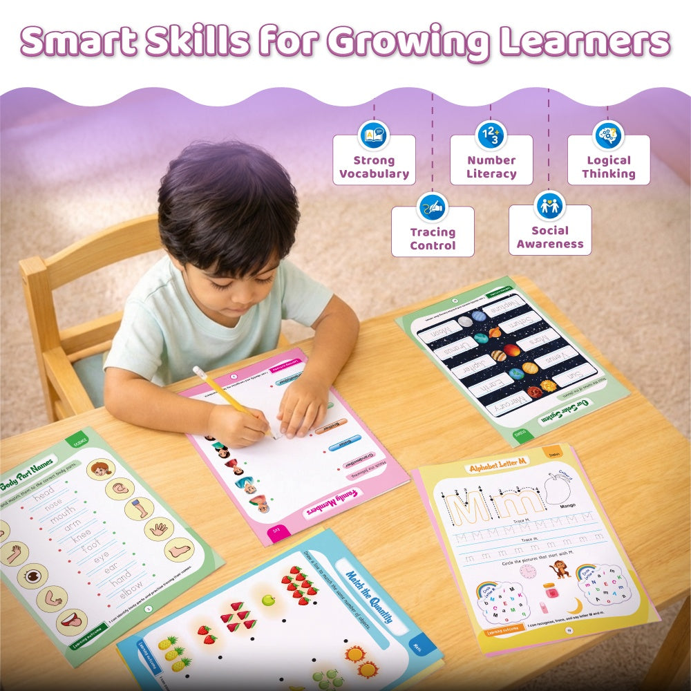 365 Nursery Worksheets for Kids (Set of 4 Books) | Science, Maths, English, EVS | Early Learning Montessori Activity Skill Worksheets, Tracing Practice, Capital & Small A-Z, Numbers, Plants, Animals