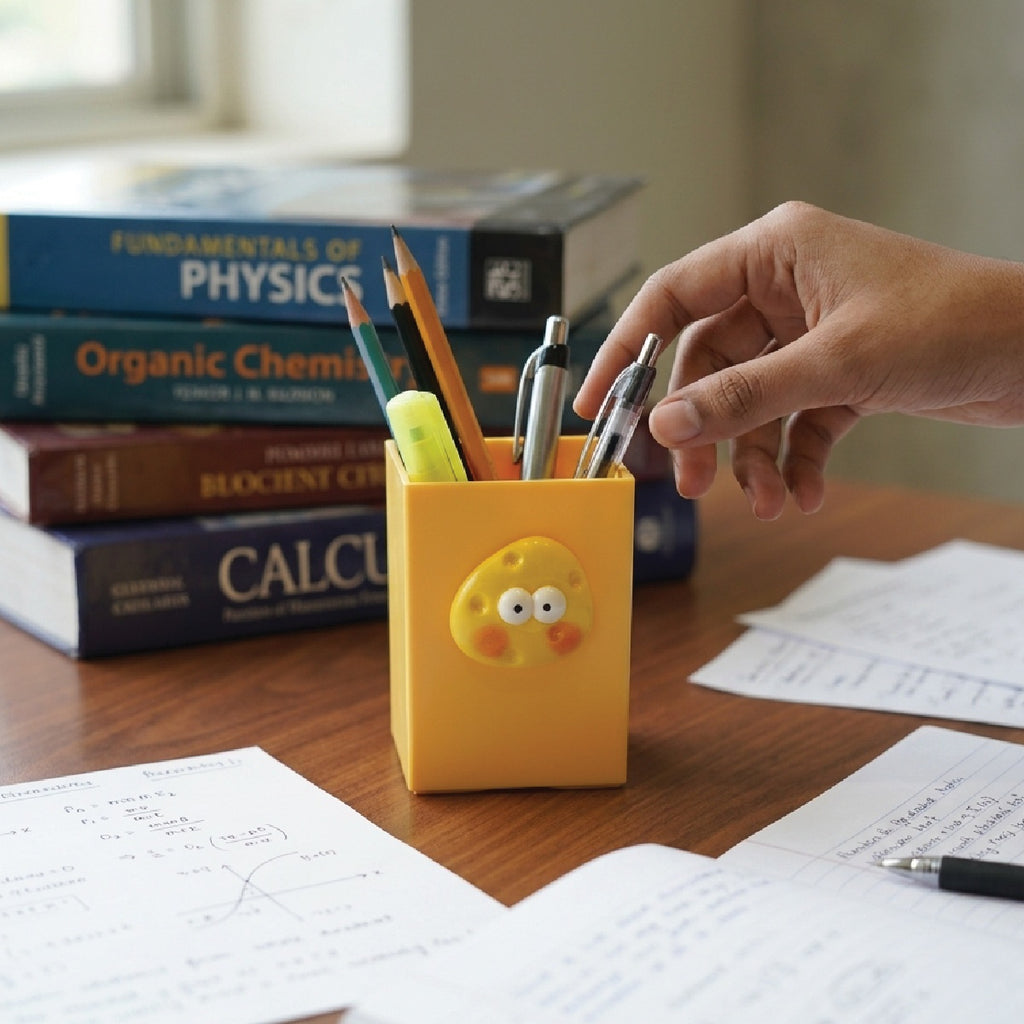 Study Desk Organizer | Writing Essentials Holder & Pen Stand for Students Yellow