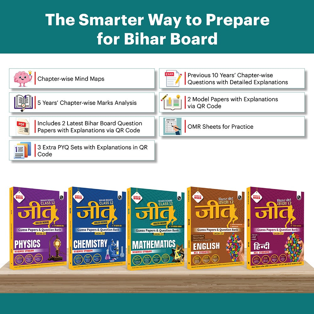 Bihar Board Class 12 JEET Guess Papers & Question Bank Physics, Chemistry, Maths, English & Hindi Combo Set of 5 Books For 2026-27 Exam | Chapterwise PYQs, Important Ques