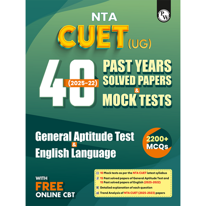 NTA CUET (UG) General Aptitude Test & English Language 40 Past Years Solved Papers (2025-2022) & Mock Tests For Exam 2026 | 2200+ MCQs with Free Online CBT