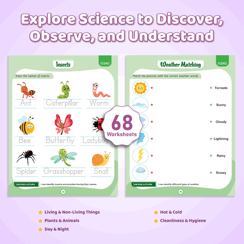 365 Nursery Worksheets for Kids (Set of 4 Books) | Science, Maths, English, EVS | Early Learning Montessori Activity Skill Worksheets, Tracing Practice, Capital & Small A-Z, Numbers, Plants, Animals