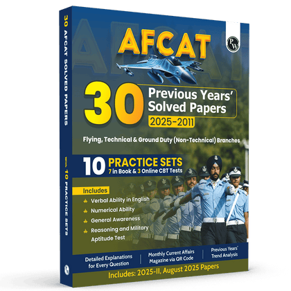30 AFCAT Previous Years' Solved Papers (2025 - 2011) with August 2025 Paper For Flying, Technical & Ground Duty (Non-Technical) Branches 2026 Exam | PYQs | 10 Practice Sets