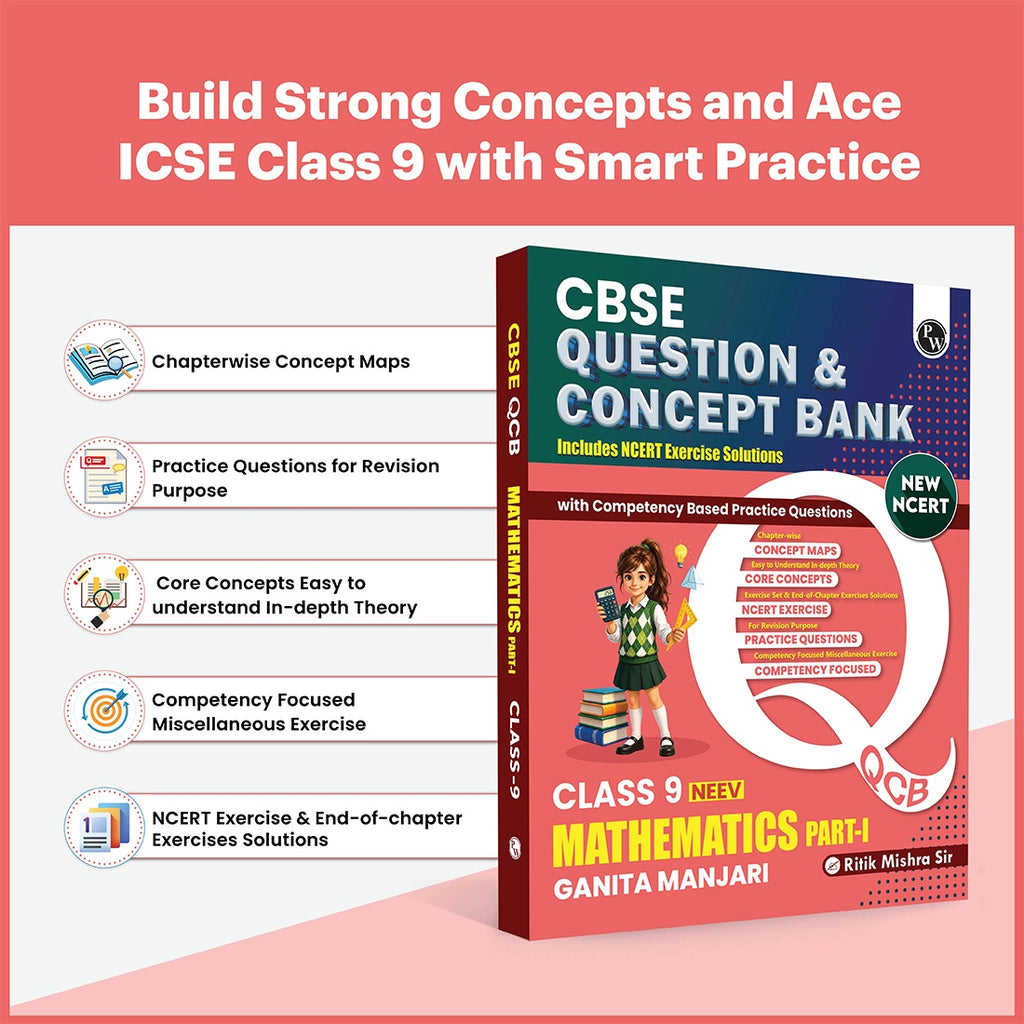 PW CBSE Class 9 Maths Ganita Manjari-1 New NCERT 2026-27 Question and Concept Bank with NCERT Textbook Solutions and Competency Based Questions By Ritik Sir