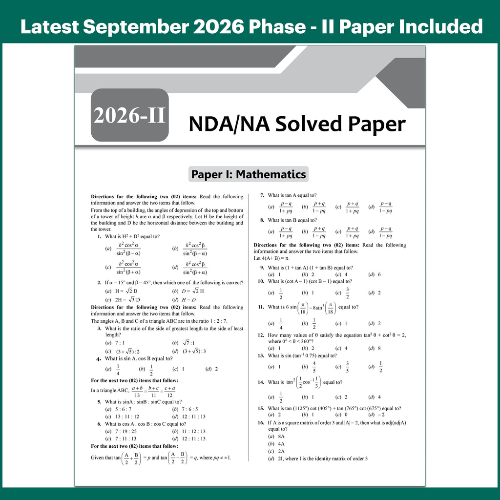 NDA/NA National Defence Academy & Naval Academy 25 Previous Years Solved Papers (2014 - Sept 2026) Chapterwise & Topicwise 8050+ PYQs l Maths & General Ability For 2027 Exam