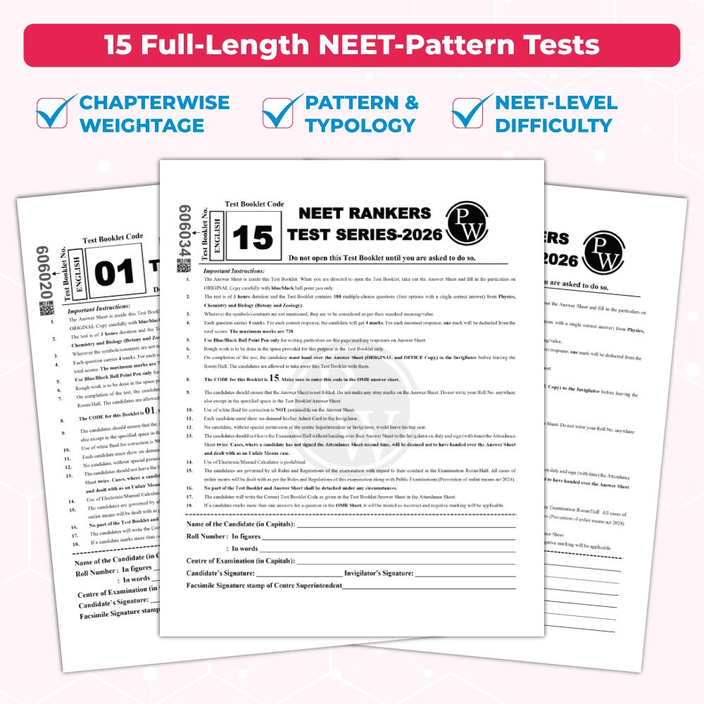 NTA 15 NEET Rankers Test Series 2026 Verified & Curated By Expert Faculties as per Latest NEET Difficulty | Rank Predictor, Motivational Sticker, 15 OMR Sheet & Solution Booklet