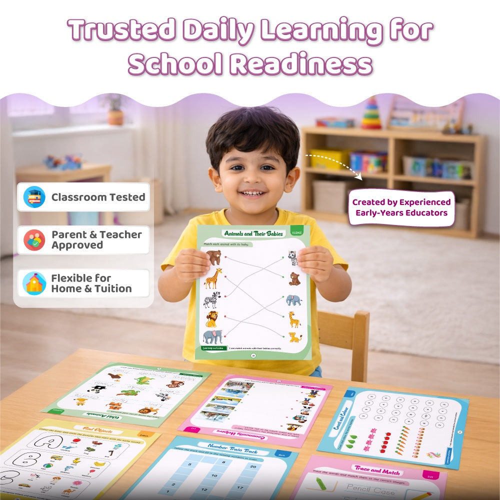 365 Nursery Worksheets for Kids (Set of 4 Books) | Science, Maths, English, EVS | Early Learning Montessori Activity Skill Worksheets, Tracing Practice, Capital & Small A-Z, Numbers, Plants, Animals