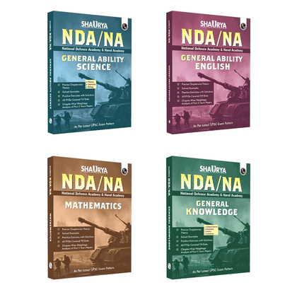 -Shaurya NDA/NA General Ability Mathematics, General Ability Science, General Ability English and General Knowledge Combo Set of 4 Books with Latest 2024 Solved Paper For 2024-25 Examination.