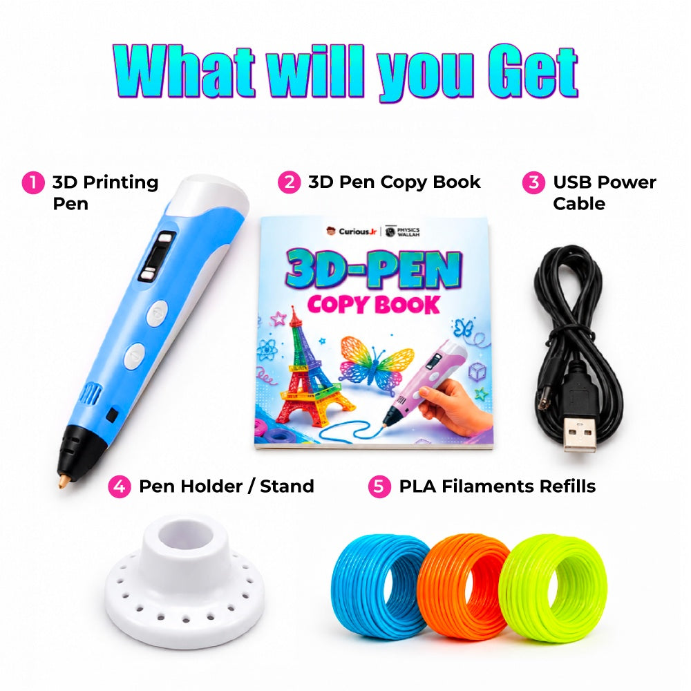 PW 3D Pen for Kids, DIY Kit with USB Cable, Pen Holder&3 PLA Filaments Refills