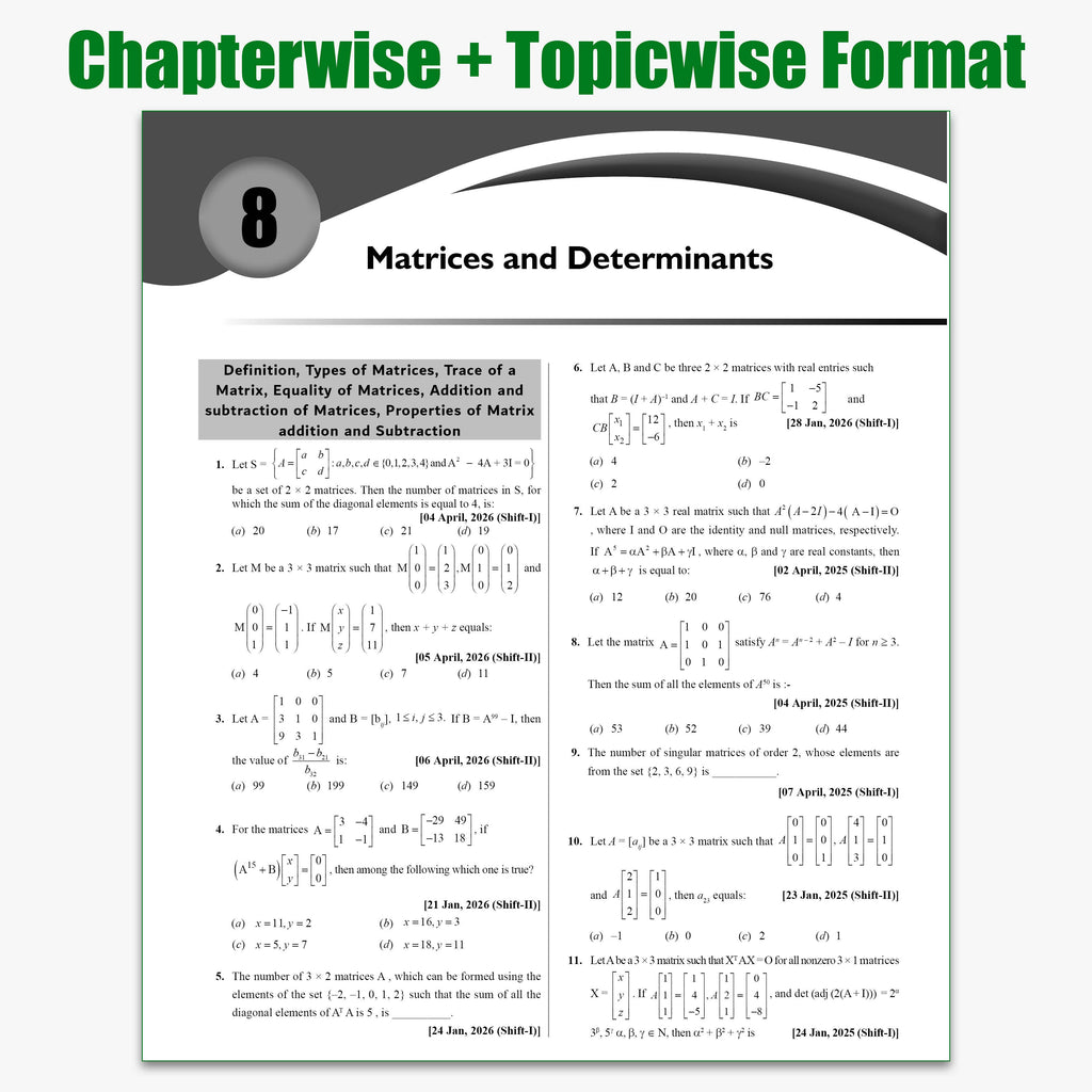 PW JEE Main 8 Years (2019 - 2026) PYQs Mathematics Chapterwise and Topicwise | All 162 Sets Previous Years Solved Papers For JEE Main 2027 Exams | Concentrate on Relevance