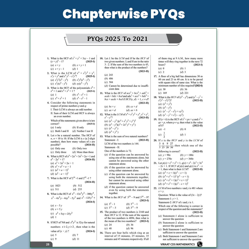 Viraat CDS OTA Book 2026 Mathematics | PYQ (2026-21) | Latest 2026 Solved Paper | Chapterwise Theory, Solved Examples, Practice Exercises & Past Year Questions