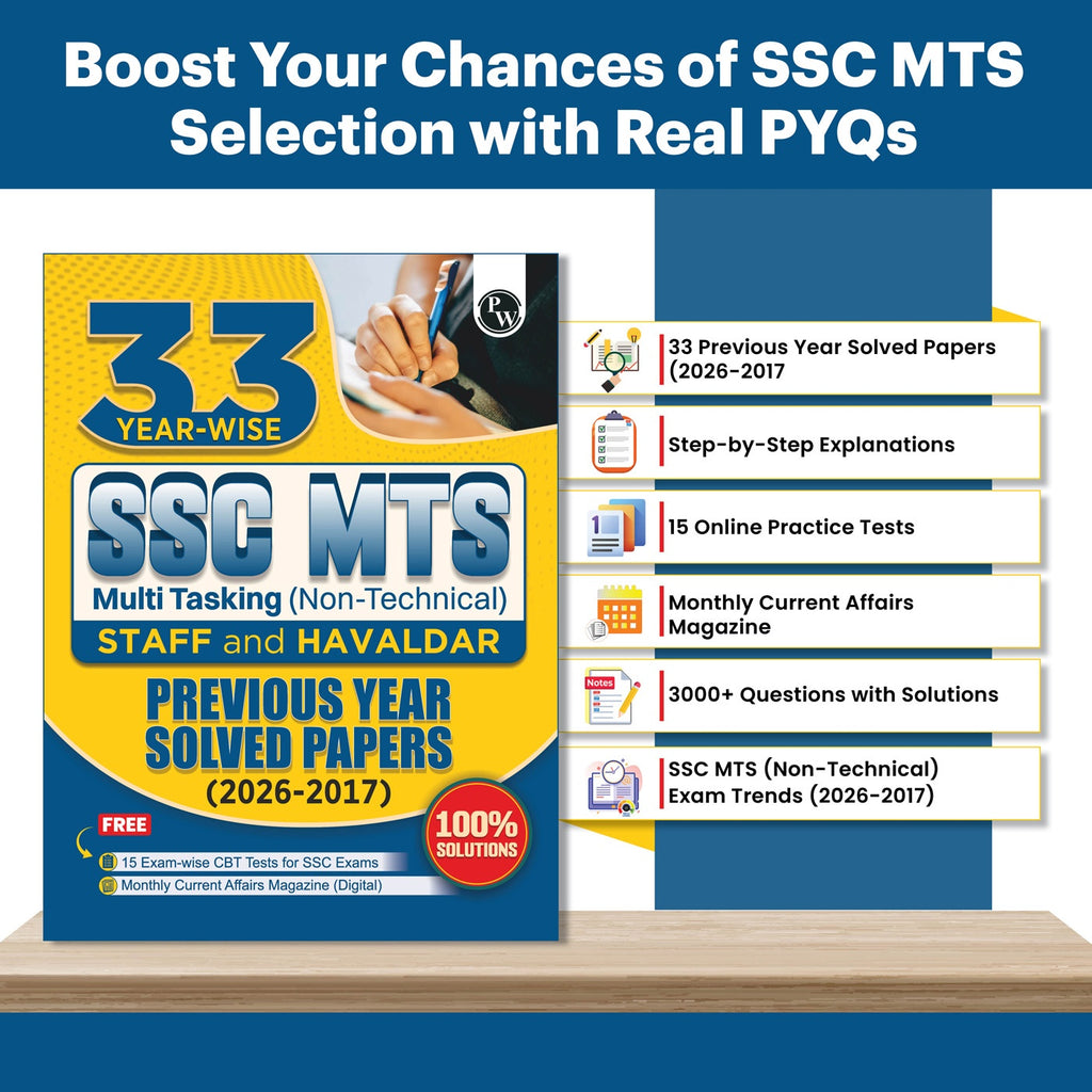 PW SSC MTS PYQ Book 2026 | 33 Yearwise Previous Year Papers PYQ (2026-2017) Multi Tasking (Non Technical) Staff & Havaldar | 15 Online Mock Tests Exam