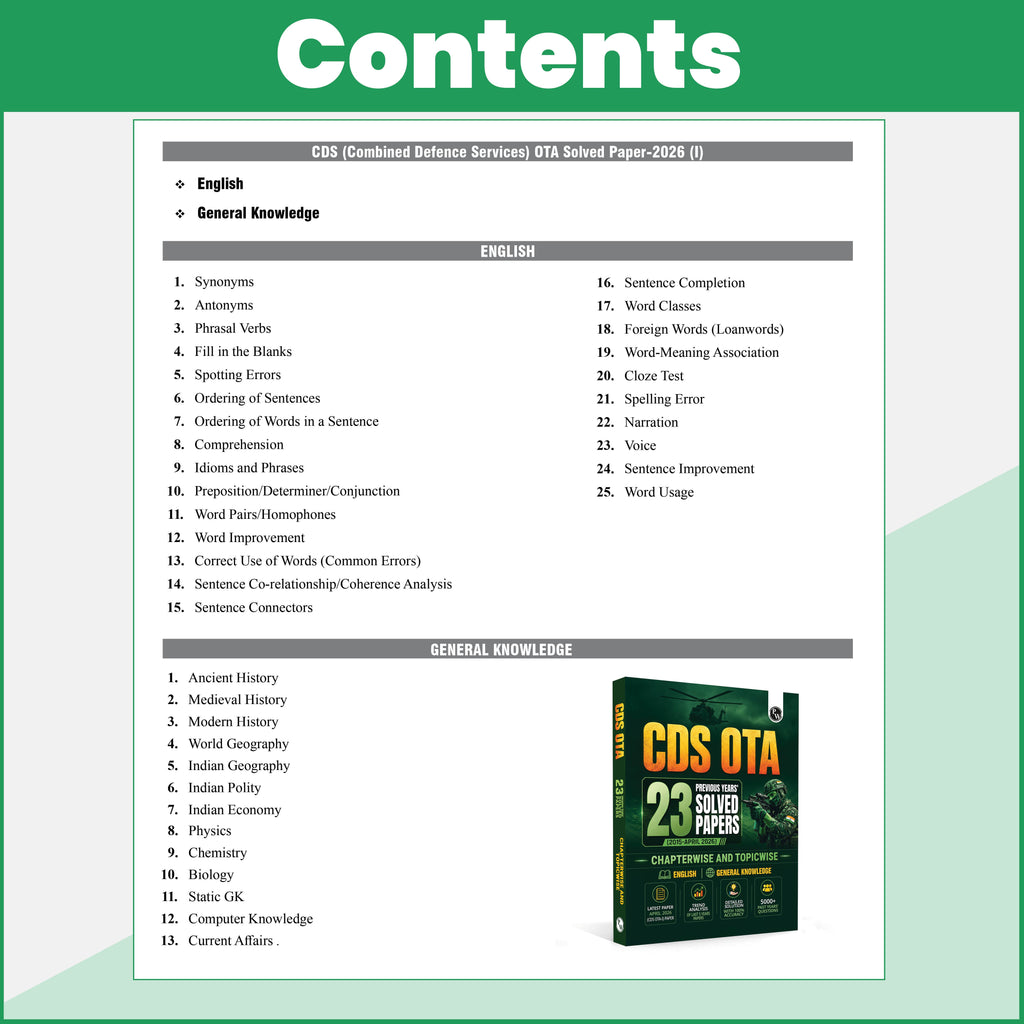 CDS OTA Book 2026 - 23 Previous Year Question Papers (Till April 2026) PYQ | Chapterwise & Topicwise 5000+ PYQs with Detailed Solutions | Covered English & General Knowledge