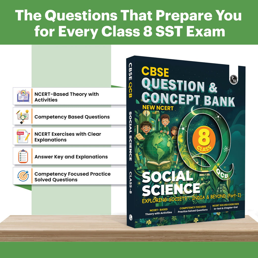 PW Concept & Question Bank Class 8 New NCERT Social Science (Exploring Society: India & Beyond) Part 1 For 2026 Exams | NCERT Based Theory, Diagrams & Activities with Competency Based Question Bank