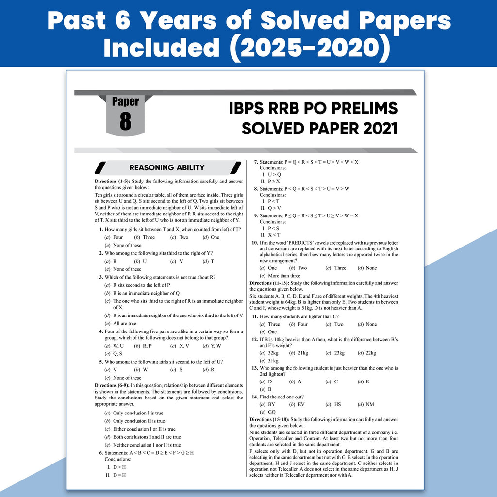 IBPS RRB Clerk & PO 24 Yearwise Previous Year Solved Papers PYQ (2025-2020) Prelims & Mains For 2026 Exams | Officers Scale-l & Office Assistants | 15 Online Mock Tests