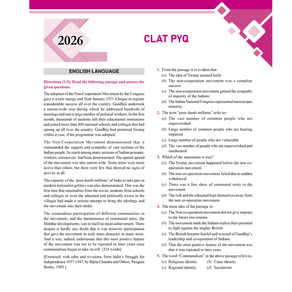 CLAT & AILET 14 Previous Years Solved Papers (2020-2026) Yearwise with Detailed Explanation For 2027 Exam