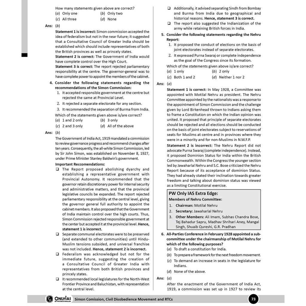 PW UPSC Mission Prelims Modern India Question Bank Chapterwise Topicwise | 550+ Handpicked Questions & Important Topics Covered with Detailed Explanation