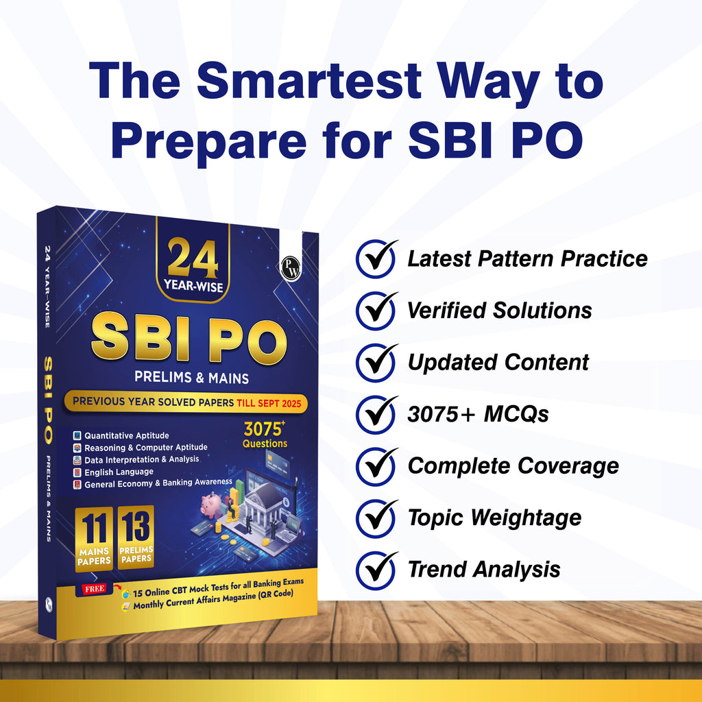 PW 24 SBI PO Prelims & Mains Previous Year Solved Papers (Till Sept 2025) with 15 Online CBT Tests For 2026 Exam | 3075+ PYQ Questions | Fully Solved