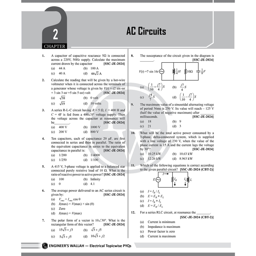 PW SSC JE Electrical Engineering Previous Year Solved Questions For 2026 Exams | 4000+ Objective Questions with CBT 1 & 2 PYQs | For RRB JE, PSUs & Other State Level AE/JE Exams
