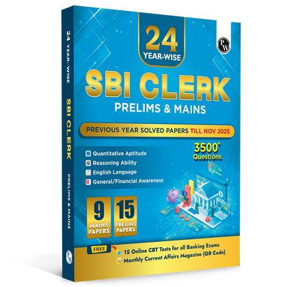 24 SBI Clerk Prelims & Mains Previous Year Solved Papers (Till Nov 2025) with 15 Online CBT Tests For 2026 Exam | 3500 PYQ Questions | Fully Solved