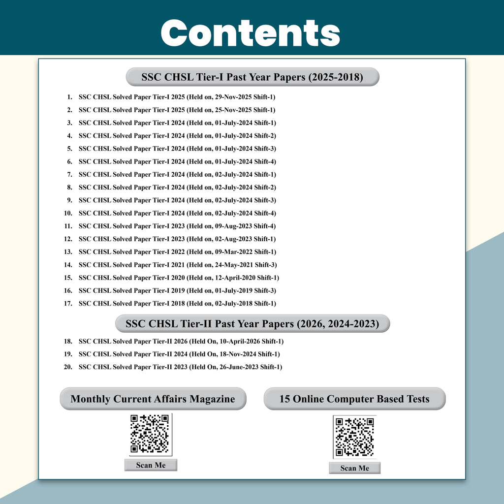 PW SSC CHSL PYQ (10+2) 20 Year-wise Previous Year Solved Papers PYQ (2026-2018) Tier 1 & 2 | 2100+ PYQ Questions with Solutions | 15 Online Mock Tests | Exam 2026-27 English Medium