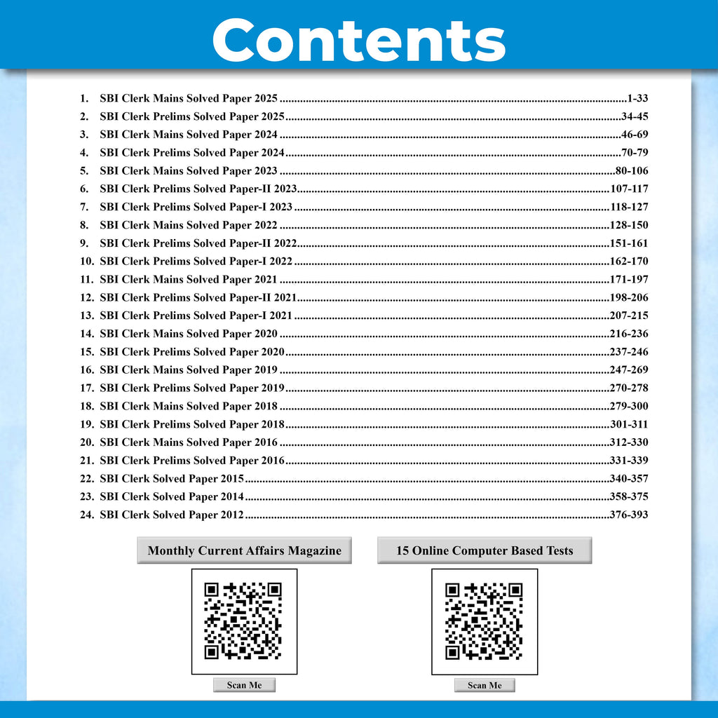 24 SBI Clerk Prelims & Mains Previous Year Solved Papers (Till Nov 2025) with 15 Online CBT Tests For 2026 Exam | 3500 PYQ Questions | Fully Solved