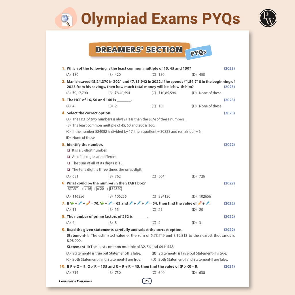 Olympiad Plus Workbook For Class 5 Mathematics Prepguide, Concept Map, PYQs and Worksheets For After School Practice | IMO, iOM, Hindustan Olympiad, NSTSE, SEAMO, ISTSE and Others