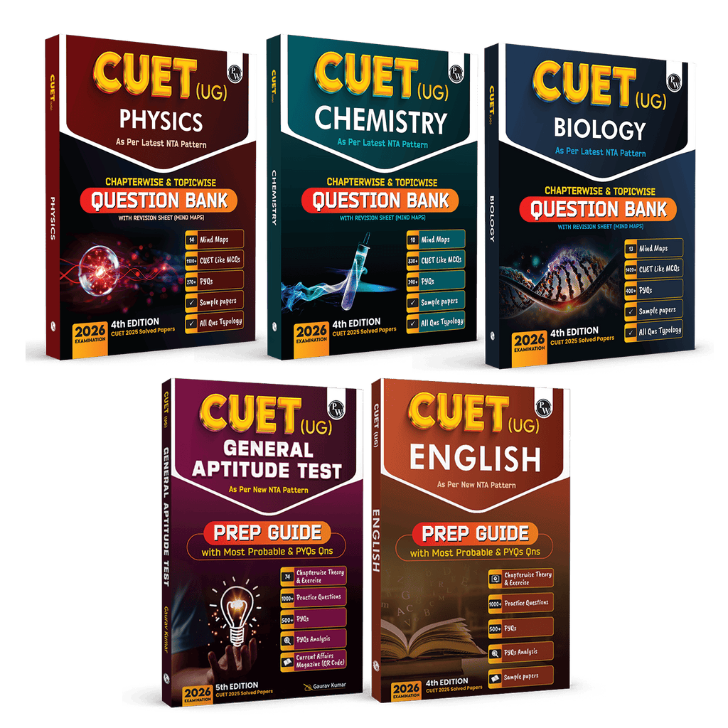CUET (UG) Physics, Chemistry, Biology, General Aptitude Test, English Combo Set of 5 Books Chapterwise & Topicwise Question Bank For 2026 Exam