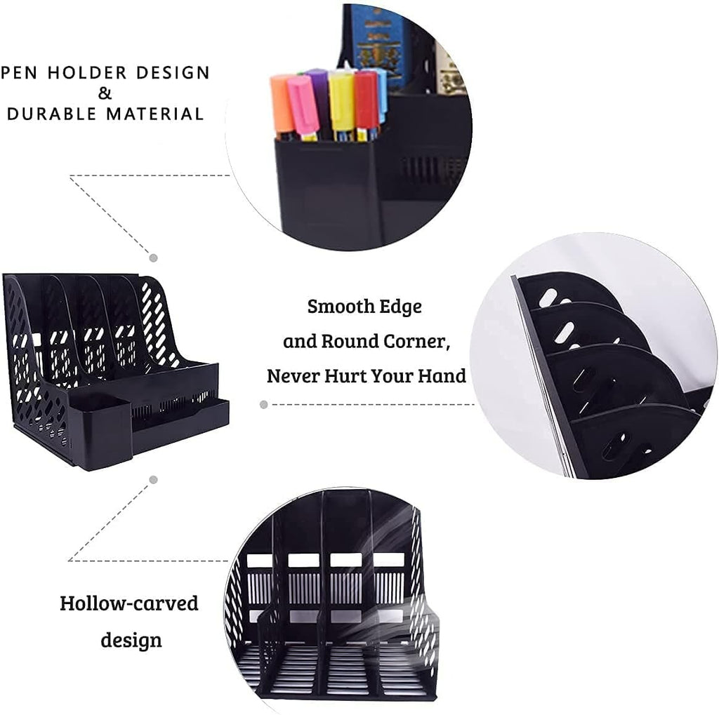Study Desk Organizer for Students | 4 Compartment Magazine & Book Holder | Vertical File & Notebook Organizer for Study Table (Green)