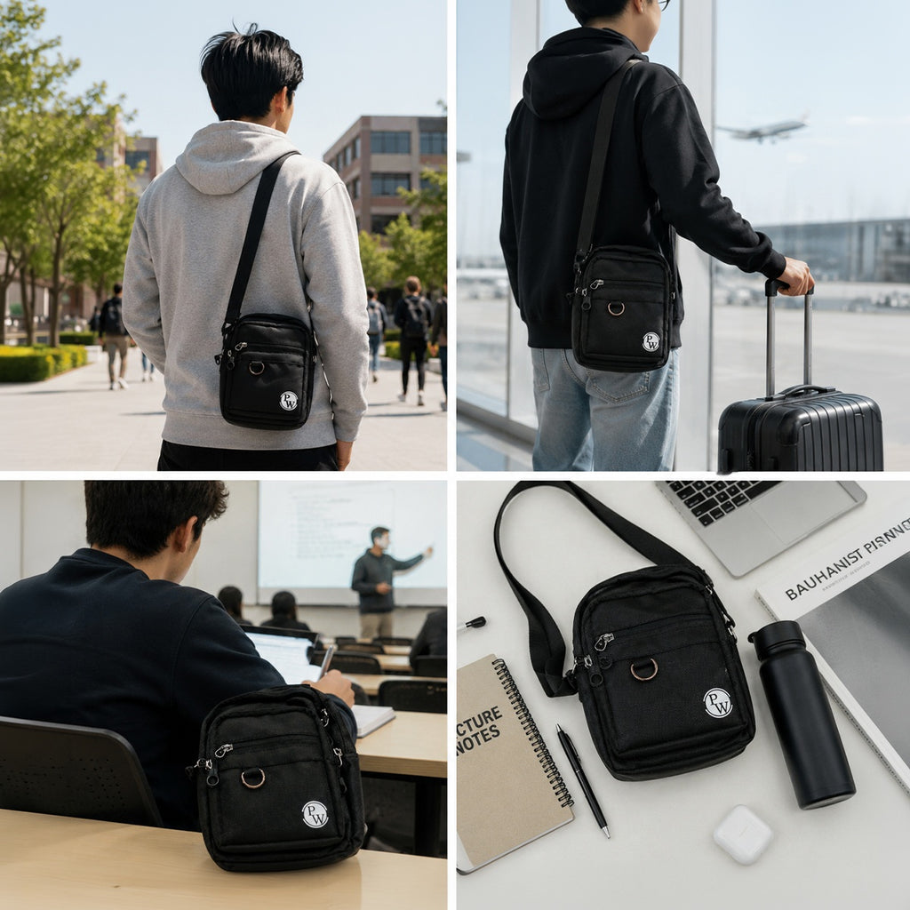 Sling Bag | Compact Crossbody Bag with 3 Zip Compartments | Lightweight One Shoulder Side Pouch for Exams, Travel, College & Daily Use