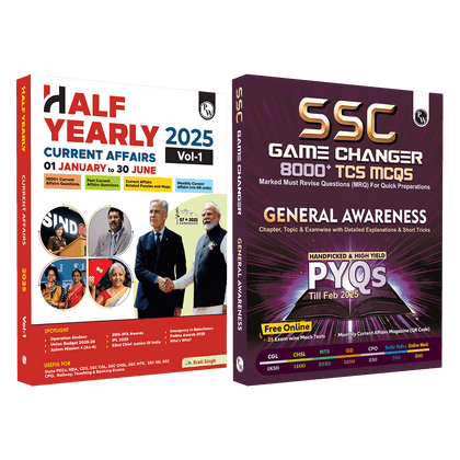 Half Yearly Current Affairs Magazine Vol. 1 January to June 2025 and SSC Game Changer General Awareness PYQ Combo Set of 2 Books | For SSC, Banking, Teaching, Railway