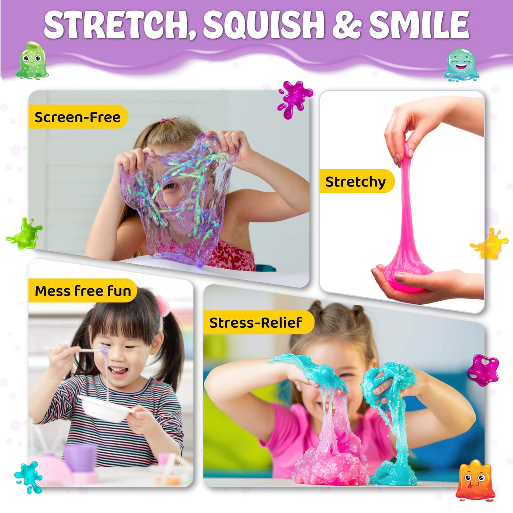 200ml DIY PVA Slime Glue & 50ml Activator, Glue for Smooth & Stretchy Slime, Mess-Free Learning for Boys & Girls, Safe & Non-Toxic Materials, Clear White -Waterproof & Washable Adhesive