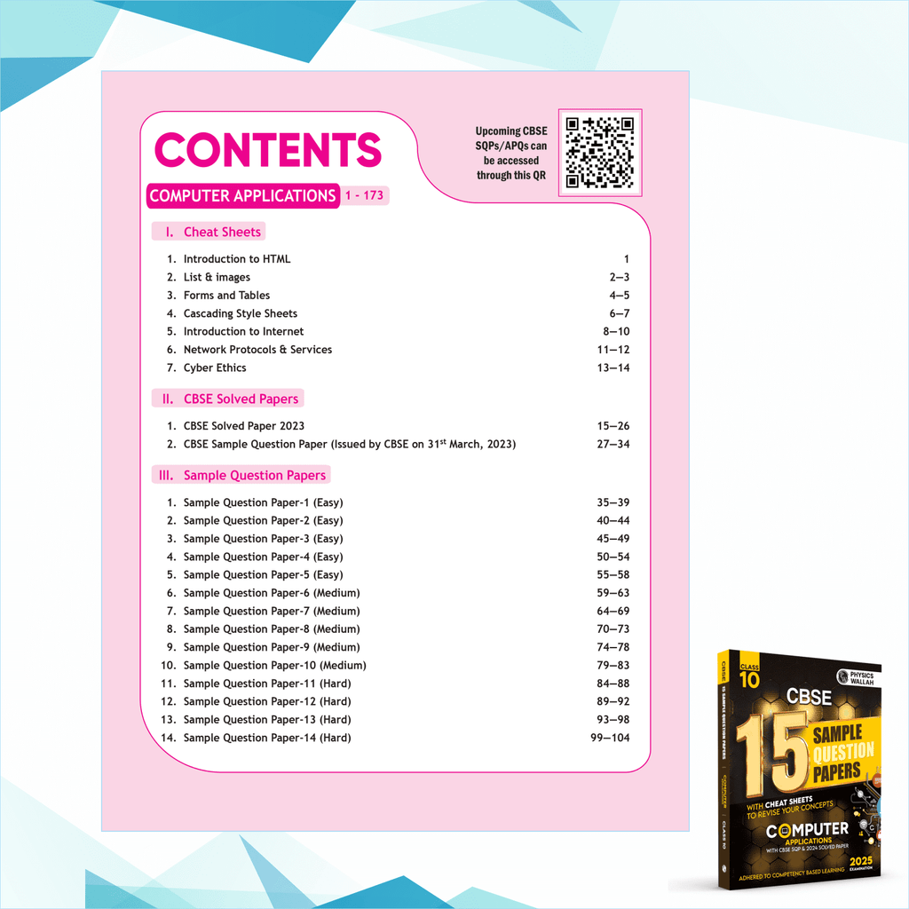 CBSE 15 Sample Question Papers Class 10 Computer Applications for 2025 Exam | Competency-Based Learning | PYQ 2024 with Topper's Explanations, CBSE SQP & CBSE Practice Questions