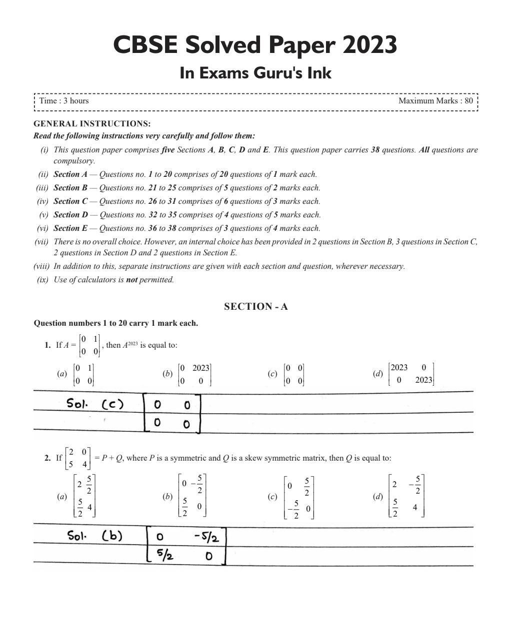 CBSE 15 Sample Question Papers Class 12 Mathematics for 2024 Exam (Mock Test Paper) Adhering to Competency - Based Learning | Embedded Videos and Cheat Sheet for Revision | PYQ 2023 Solved Paper