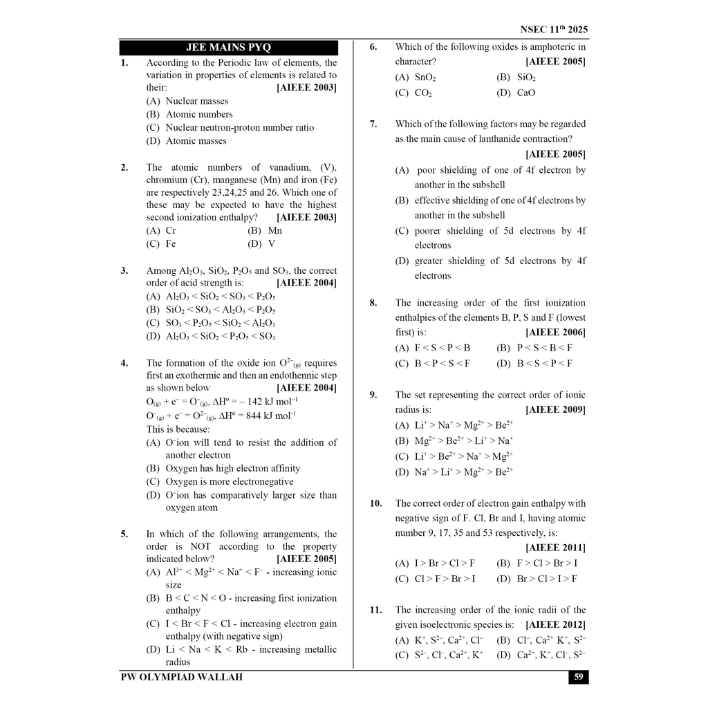 Olympiad Wallah NSEC Class 11 Advanced Chemistry (Part 1) For JEE & Olympiad 2025 | Problems For Analytical Skills | Ideal For NSEC and INChO