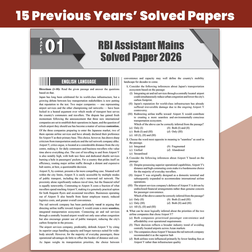RBI Assistant Prelims & Mains 15 Year-wise  Previous Year Solved Papers (2026-2015) For 2027 Exam | 2200+ PYQs | 15 Online Mock Tests English Edition