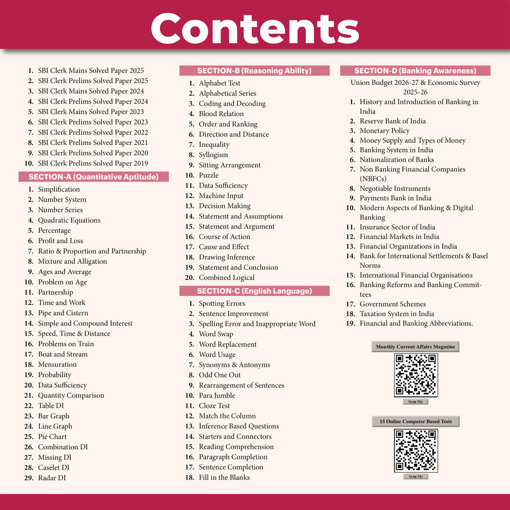 All in One SBI Clerk Book 2026 Prelims and Mains Exams | Chapterwise Theory and Exercises | 10 Previous Year Questions Papers PYQs and 15 Online CBT Tests English Edition