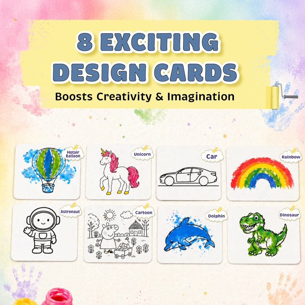 Finger Paint Art Kit for Kids, 8 X 50ml Colours & Drawing Cards, Washable, Safe & Non-Toxic Kit for Toddlers, Mess Free Paint for Kids 2-5 Years, Best Birthday/Return Gift
